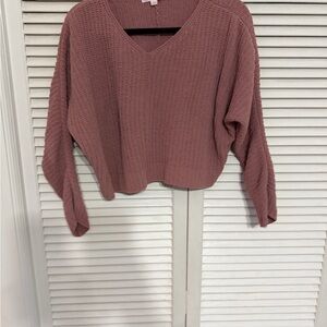 DC Women's V-Neck Waffle Knit Sweater in Dusty Rose